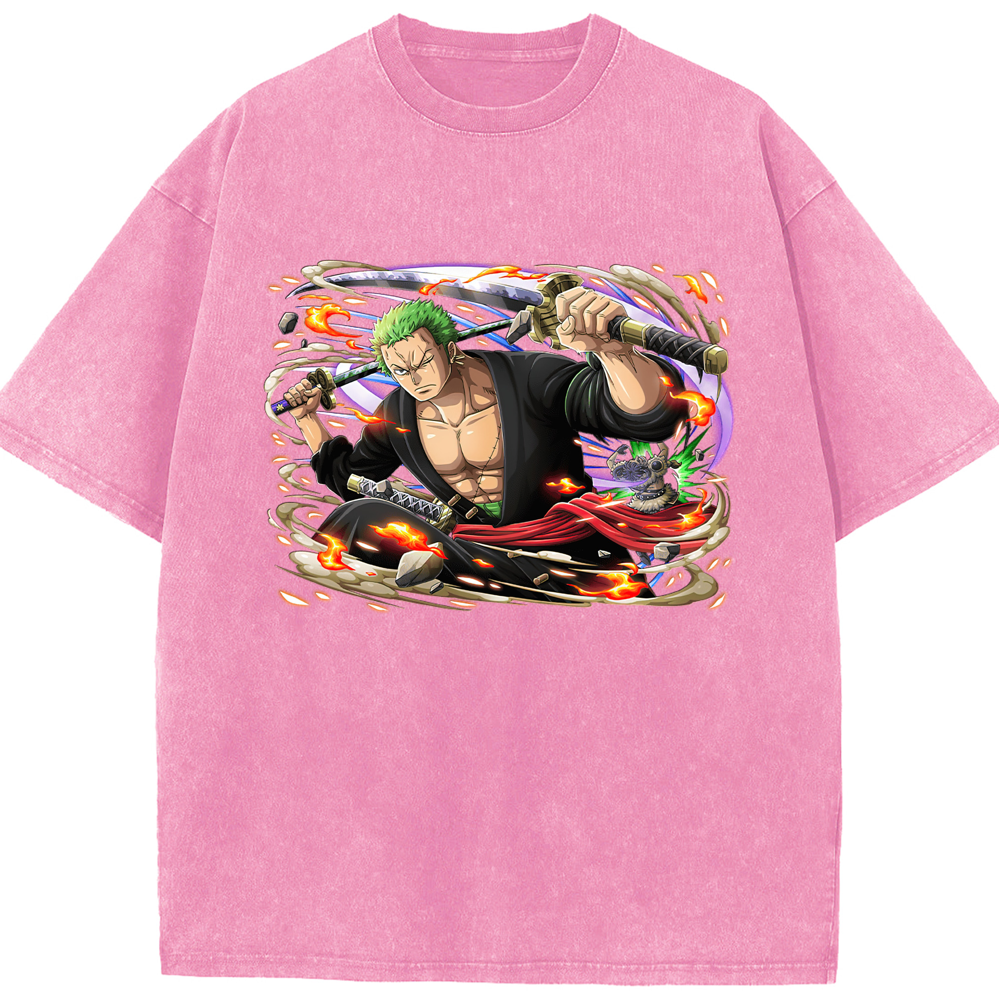 ワンピース ロロノア・ゾロ ONE PIECE Roronoa Zoro 綿100% ヴィンテージ風 半袖Tシャツ（フロントプリント）